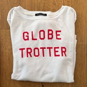 Wildfox White Sweatshirt with Red 'Globe Trotter' Print M
